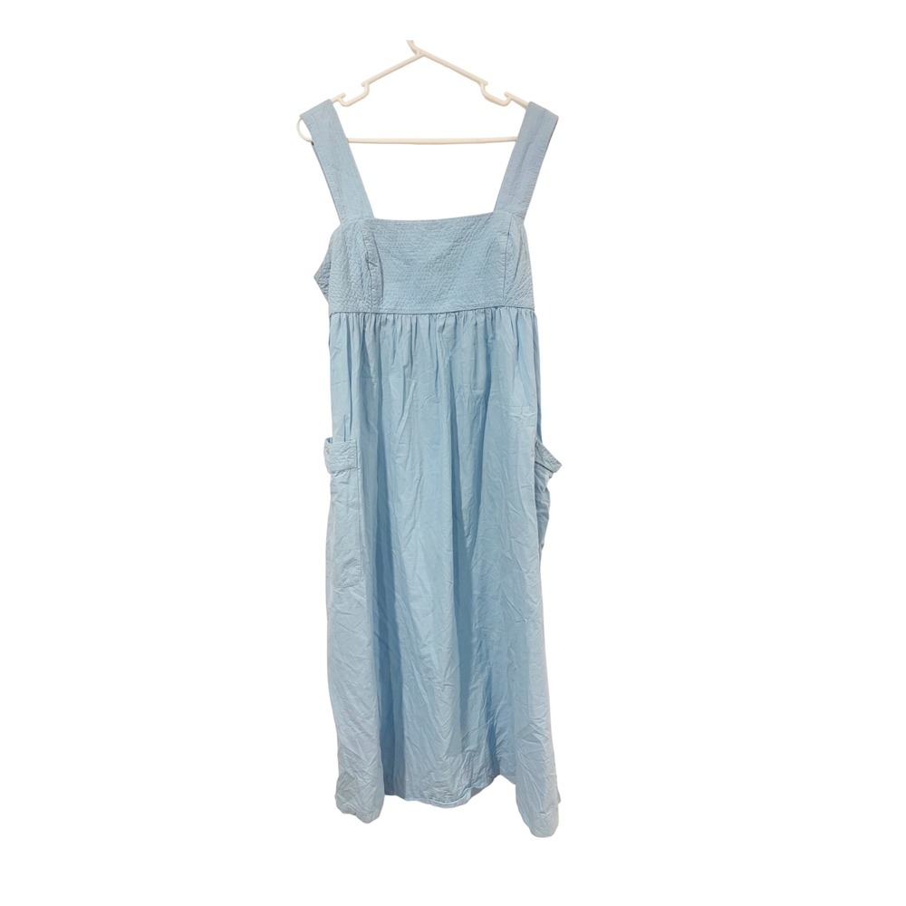 Madewell Light Blue Seersucker Cutout Back Midi Dress Womens Size 14 Pockets - Picture 3 of 8